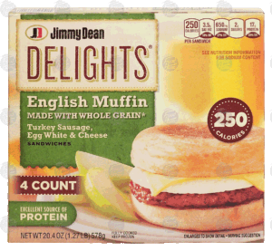 Jimmy Dean Delights english muffin, turkey sausage, egg white & cheese sandwiches, 4 count 20.4 ounce