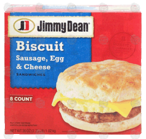 Jimmy Dean biscuit, sausage, egg & cheese sandwiches, 8 count, fully cooked 36 ounce