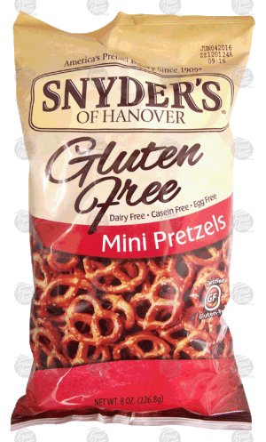 Snyder's Of Hanover Gluten Free mini pretzels, casein free, egg free 8 ounce