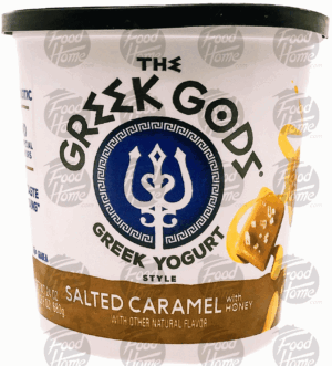 The Greek Gods salted caramel greek yogurt with honey, plastic tub 24 ounce