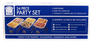 Bakers & Chefs 24 piece party set; 3 wire racks, 3 full-size pans, 6 half-size pans, 6 fuel, 3 spoons, 3 forks 1 count