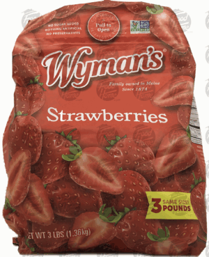 Wyman's sliced strawberries, frozen resealable bag 48 ounce