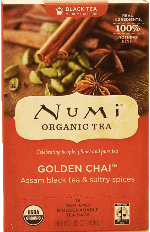 Numi Golden Chai assam black tea & sultry spices, medium caffeine, 18-tea bags 1.65 ounce