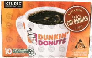 Dunkin Donuts 100% colombian medium roast, 10 ct., box 3.7 ounce