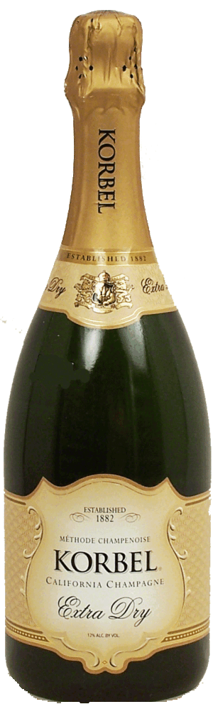Korbel Extra Dry methode champenoise wine of California, 12% alc. by vol. 750 milliliter