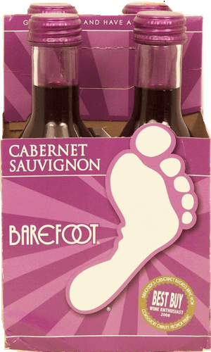 Barefoot cabernet sauvignon wine of California, 13% alc. by vol., 187-ml single serve 4 pack