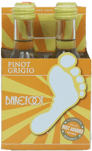 Barefoot pinot grigio wine of California, 12.5% alc. by vol., 187-ml single serve 4 pack