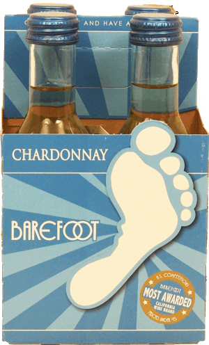 Barefoot chardonnay wine of California, 13% alc. by vol., 187-ml single serve 4 pack