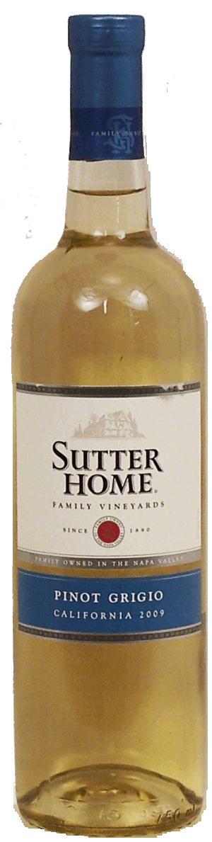 Sutter Home pinot grigio wine of Napa Valley California, 12.5% alc. by vol. 750 milliliter
