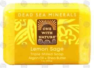 One With Nature Dead Sea Minerals lemon sage, triple milled soap. argan oil + shea butter 7 ounce