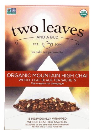 Two Leaves Tea Company organic mountain high chai whole leaf black tea 15-sachets 1.32 ounce