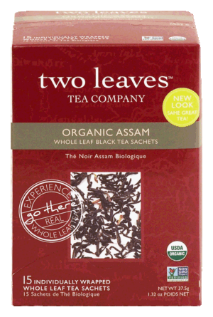 Two Leaves Tea Company organic assam whole leaf tea, 15-sachets 1.32 ounce