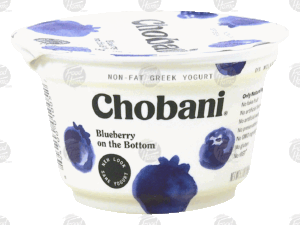 Chobani non-fat greek yogurt, blueberry on the bottom 5.3 ounce