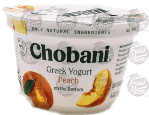 Chobani Greek Yogurt non-fat yogurt, peach on the bottom 5.3 ounce