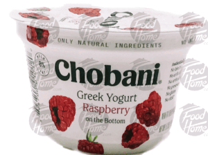 Chobani non-fat greek yogurt, raspberry on the bottom 5.3 ounce