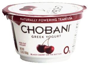 Chobani Greek Yogurt non-fat yogurt, black cherry on the bottom 5.3 ounce