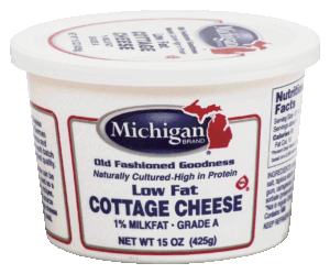 Michigan low fat cottage cheese, 1% milkfat, grade a 15 ounce