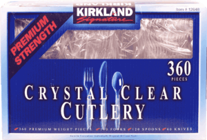 Kirkland Signature crystal clear cutlery; 180 forks, 120 spoons, 60 knives 360 count
