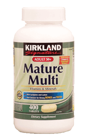 Kirkland Signature Mature Multi vitamin & mineral supplement formulated for adults 50+ 400 count