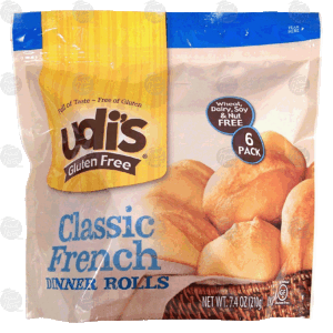 udi's Gluten Free classic french dinner rolls, 6 pack 7.4 ounce