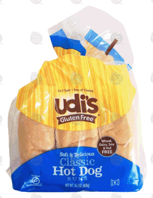udi's Gluten Free classic hot dog buns, 6 ct 14.3 ounce